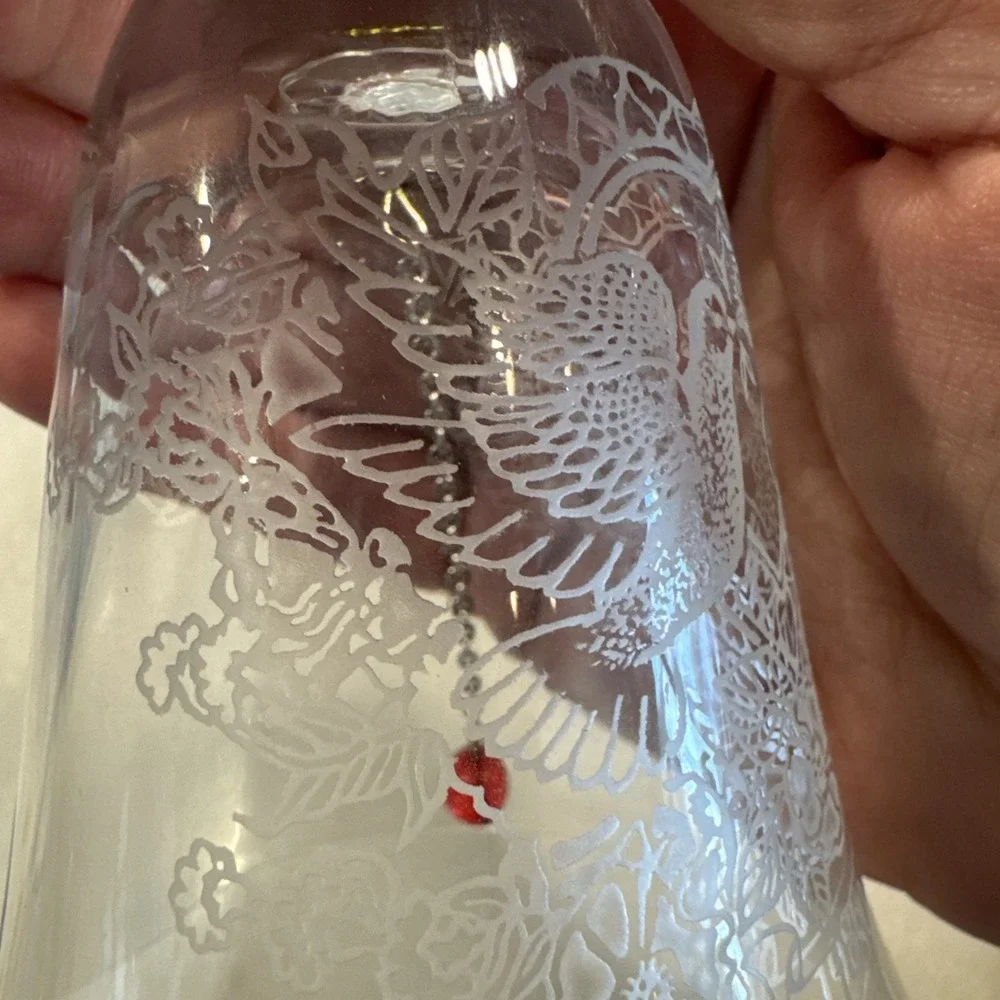 Vintage 1980 FOSTORIA Crystal Bell Etched Floral Design with Pair of Doves Heart